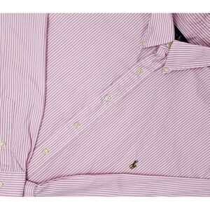 Polo Ralph Lauren Shirt Mens 19 36-37‎ Pink White Striped Long Sleeve Flesh Pony
